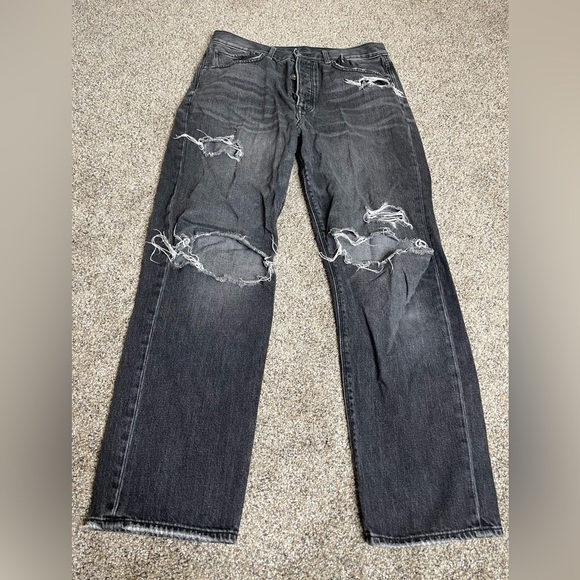 American Eagle Outfitters Women's Jeans Button Fly Black Denim Size 8 Distressed - Picture 1 of 6